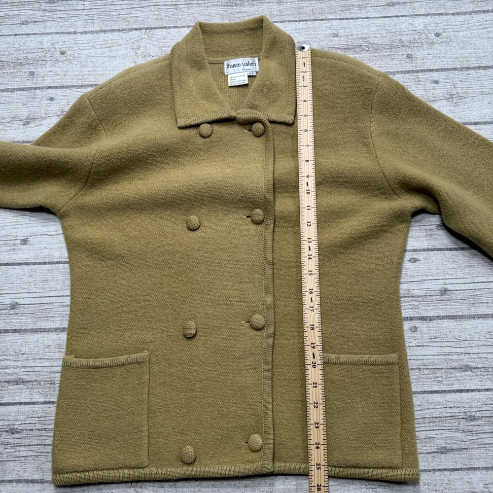 Vintage Franco Valeri Sweater Womens Small Tan Wool Double Breasted Knit Outdoor - Picture 5 of 6